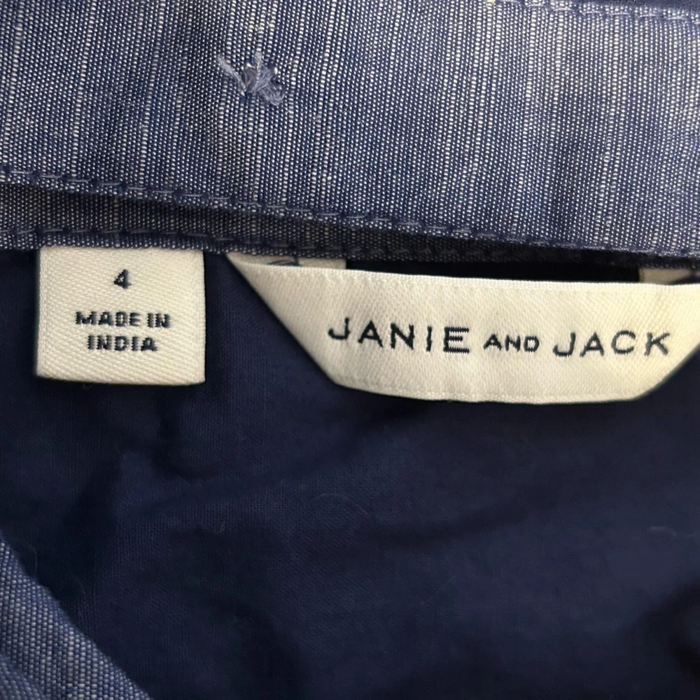 Janie and Jack Romper Girls Size 4 Blue Chambray Ruffle One Piece